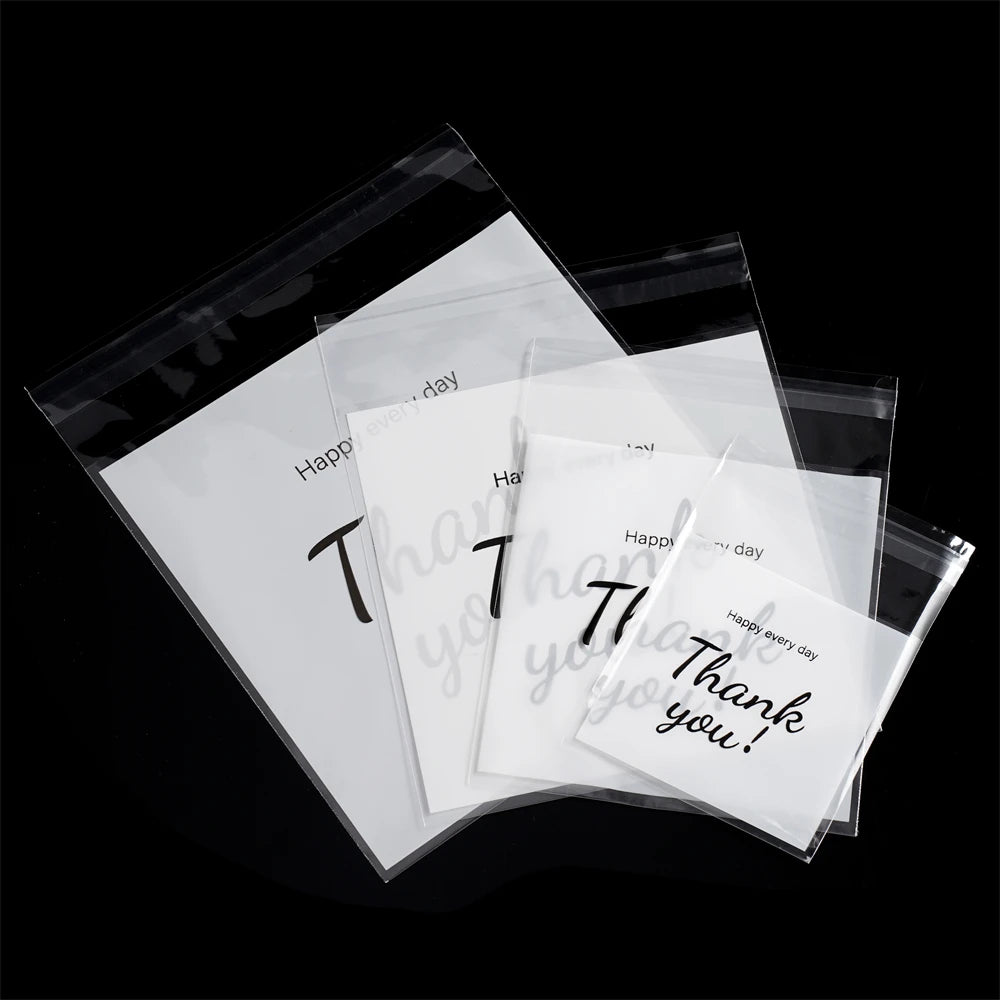 100pcs/lot Transparent THANK YOU Self-adhesive Bag Plastic Pouches for DIY Jewelry Display Cookies Storage Gifts Bag
