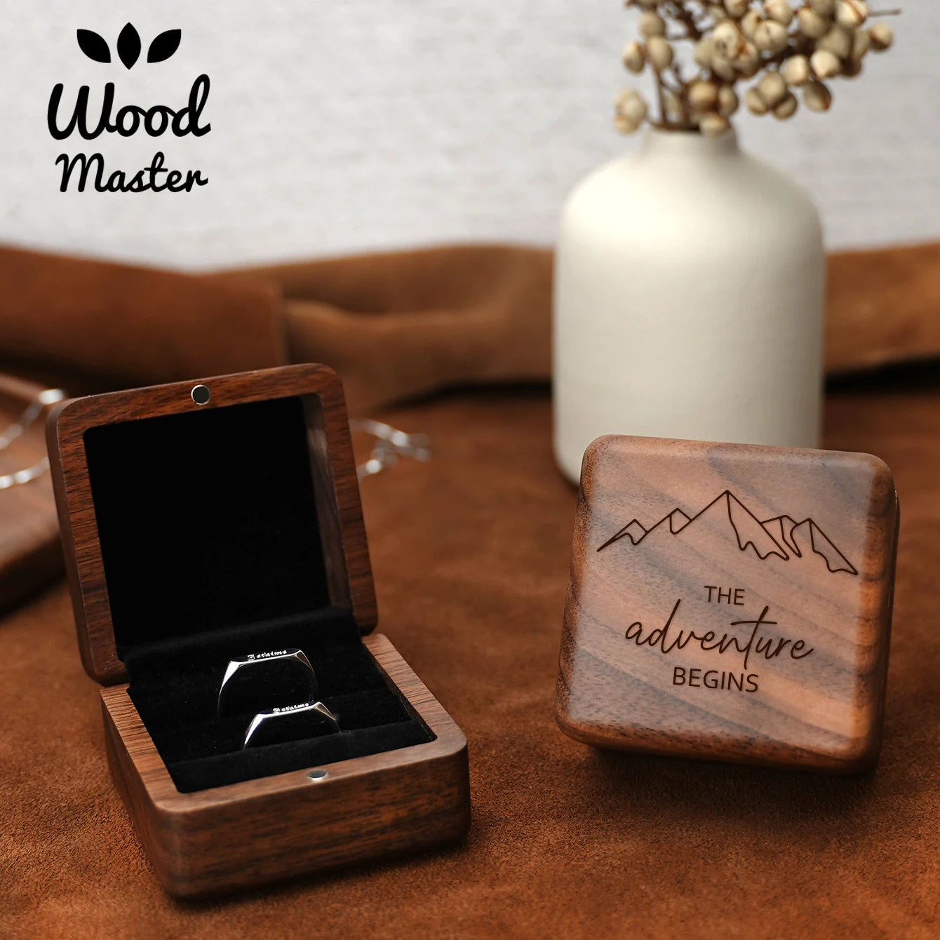 Wooden Ring Box Lover Wedding Fashion Original Wood Box for Propose Valentine gifts The adventure Besigns