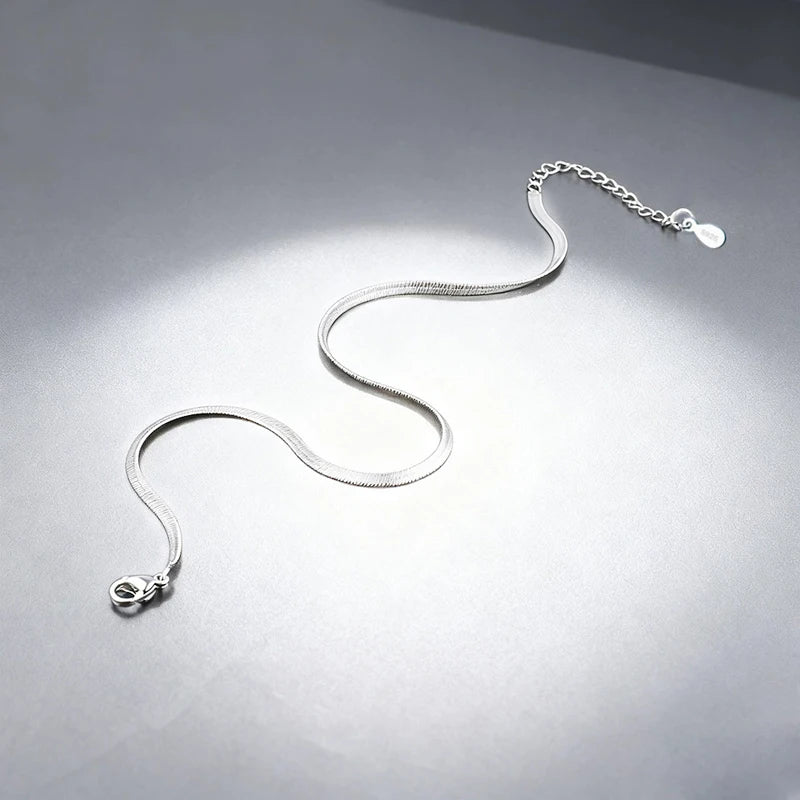 Hot 925 Sterling Silver Unisex Simple Flat Snake Anklets Women Jewelry Punk Rock Glossy Blade Style Bare Foot Chain Bracelets