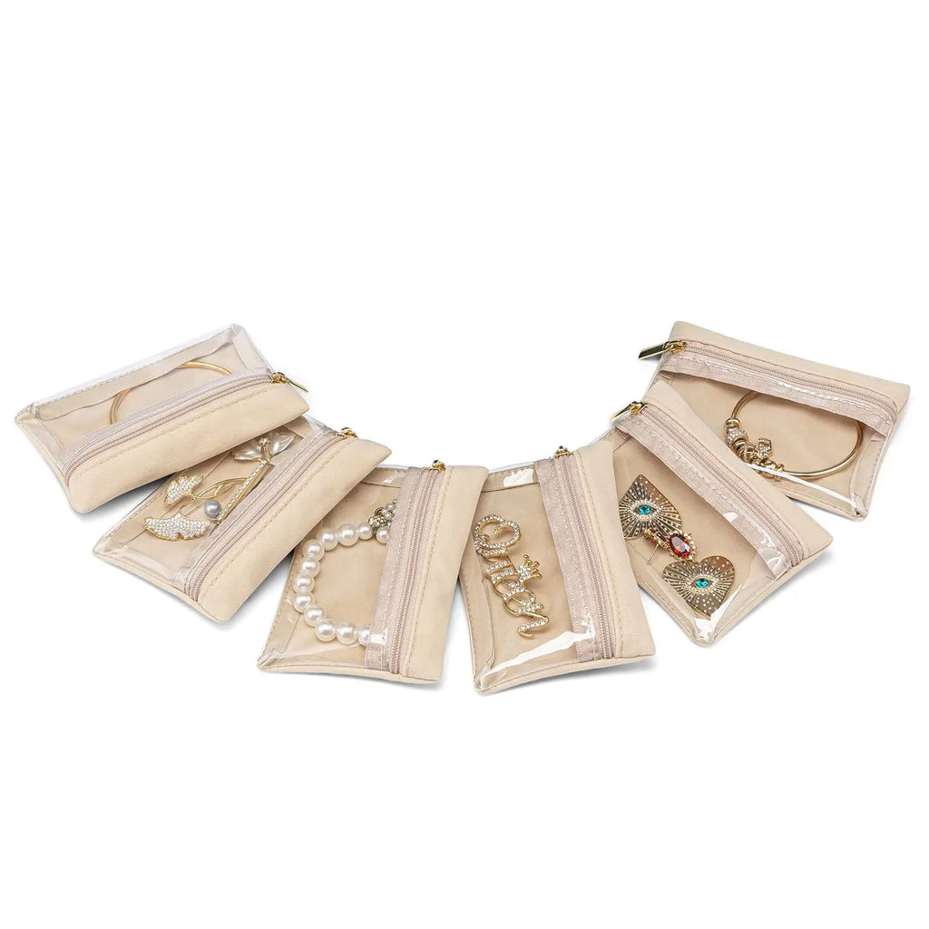 Portable Jewelry Storage Bag Earrings Necklace Velvet Zipper Pouch Travel Watch Ring Organizer Clear Water-Proof Dustproof Bag