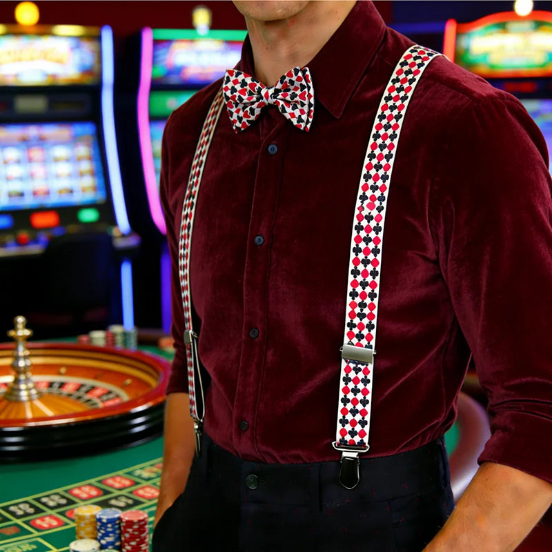 Fashion Poker Novelty New Design Mix Casual Suspenders Men for Pants Holder Butterfly Women Y-back Suspender Bow Tie Gift Set