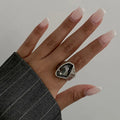 Fashion Grey Crystal Geometric Ring Women Design Silver Color Square Finger Rings Asymmetrical Zircon Daily Wear Jewelry Gifts
