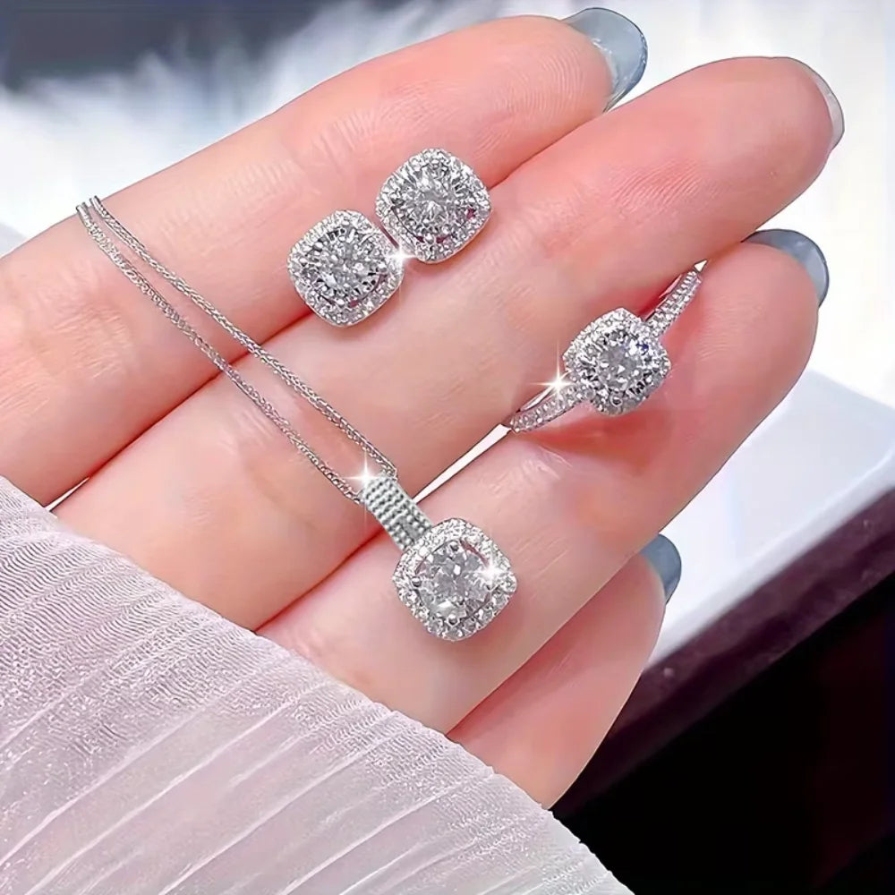 Square Zircon Necklace Set