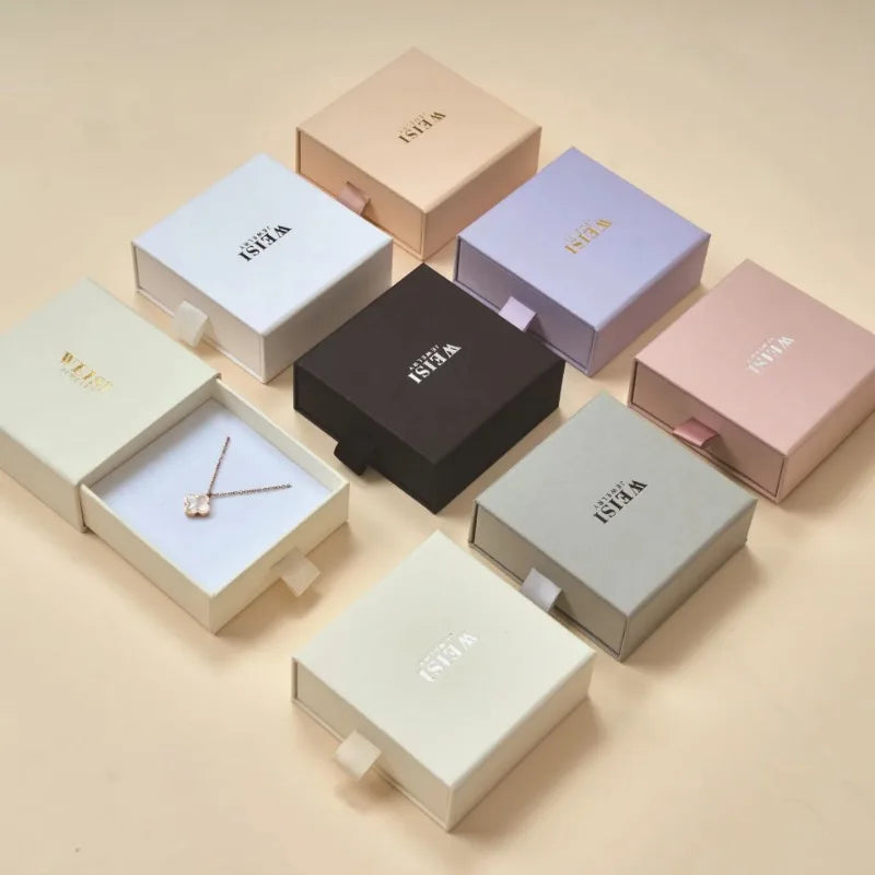 1PCS Free Custom Logo Paper Box Necklace Ring Box With Sponge Drawer Box Personalized Exquisite Jewelry Packaging Pack 8*8 10*10