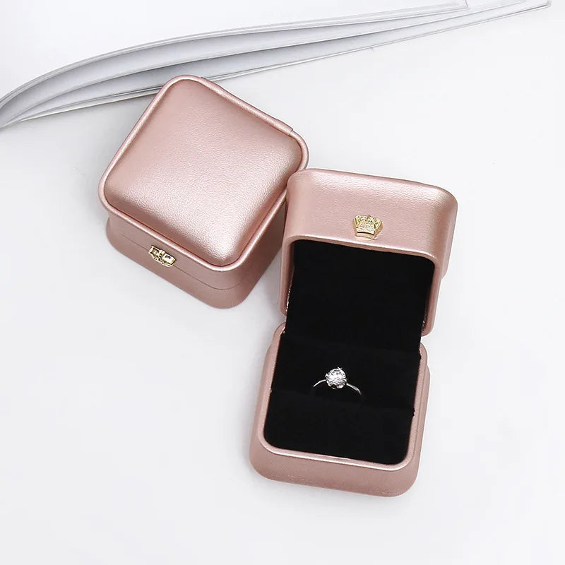 Ring Box Couple Proposal Ring Boxes PU Leather Jewelry Gift Case Ring Earrings Jewelry Display for Wedding Engagement