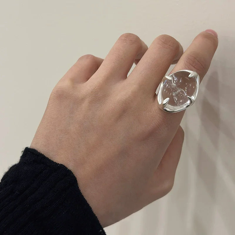 XIYANIK Geometric Transparent Crystal Adjustable Open Rings For Women Korean Fashion New Jewelry Gift Party Wholesale Anillos