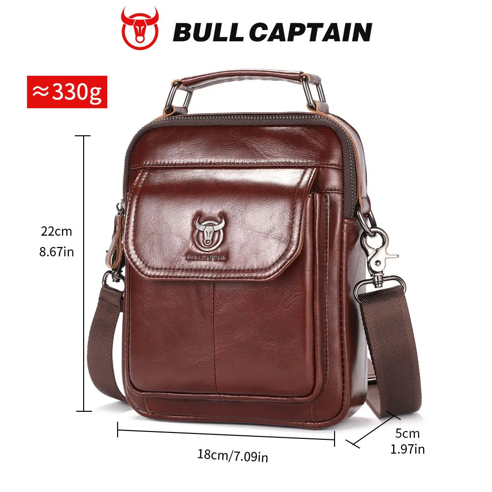 BULLCAPTAIN Men's Genuine Leather Shoulder Bag Multifunctional 7.9-inch Tablet Handbag Retro Casual Crossbody Bag Cowhide