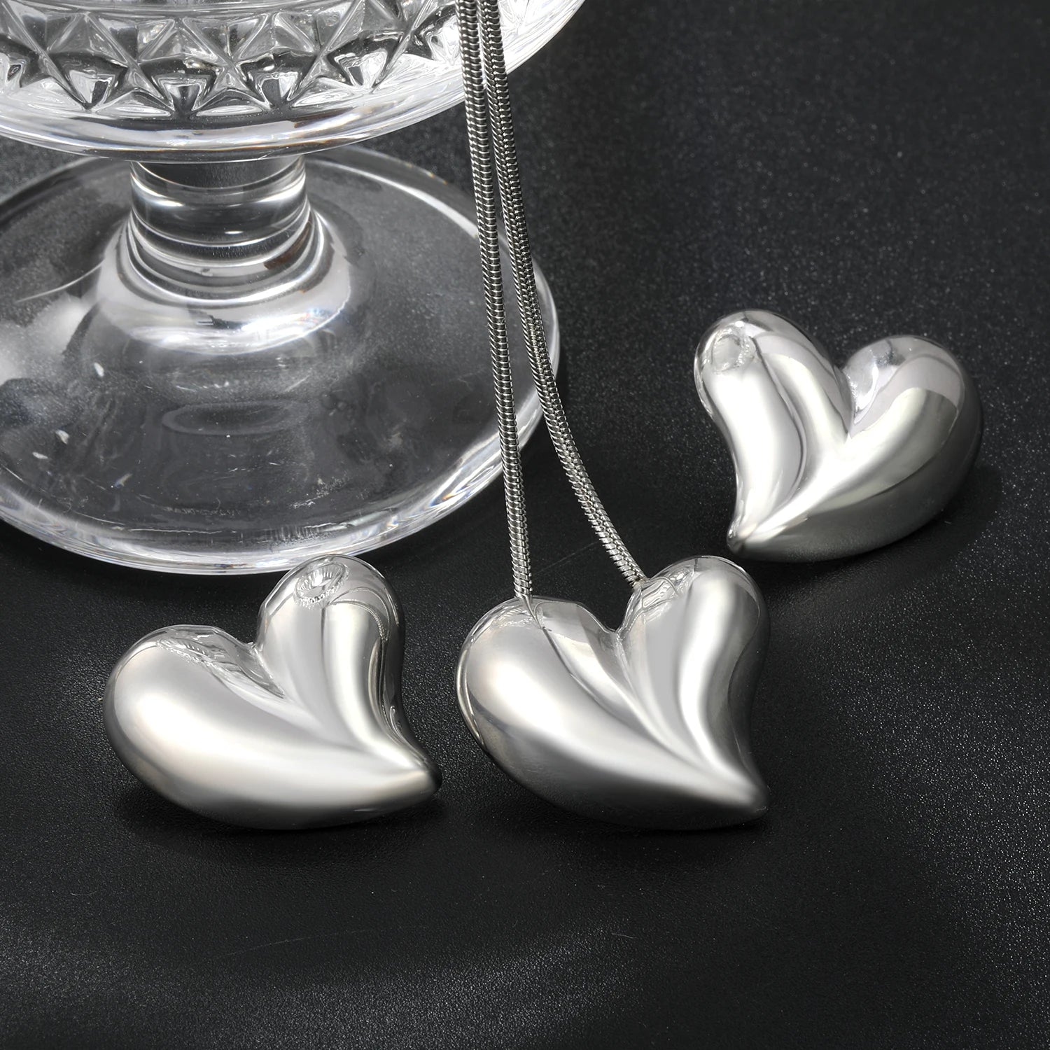 LUXUKISSKIDS Fashion Cubic Love Heart Minimalist Jewelry Set Necklace Earrings Bracelets Stainless Steel Women Party Accessories