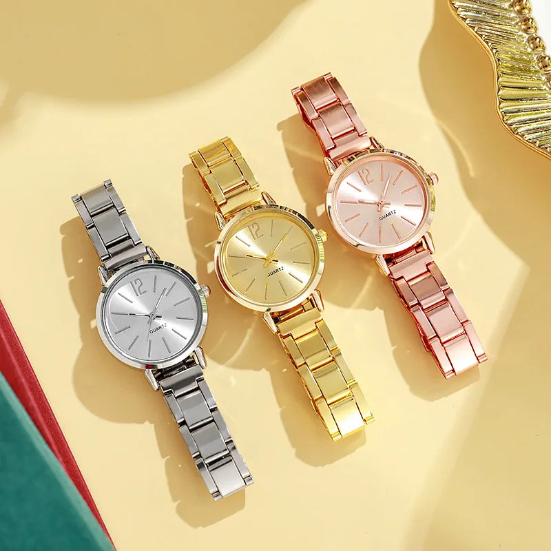 Luxury Watch for Women Simple Round Dial Stainless Fashion Gold Bracelet Quartz Wristwatch Students Ladies Watches Reloj Mujer