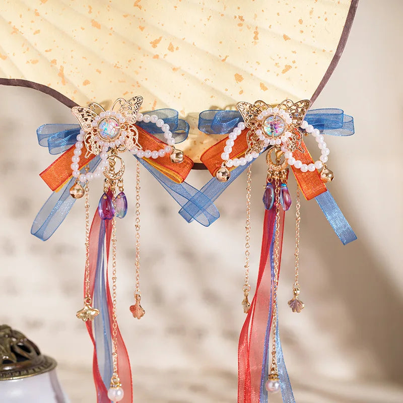 2pcs Flower Hairpin Chinese Hanfu Hair Clips For Women Pearl Tassel Barrettes Girls Vintage Wedding Hair Jewelry Bijoux Gifts