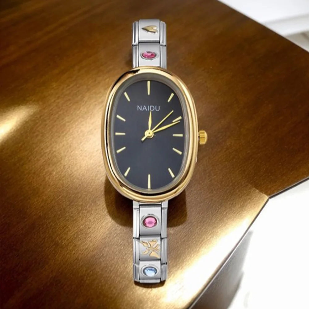 URING Fashion New Niche Watch Female Style Female Student Ellipse Quartz Watch Stainless Steel Strap Width 9mm Everyday Gifts