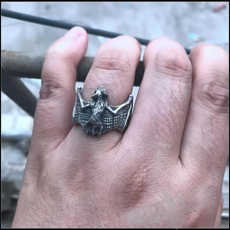 Retro Dark Bat Ring For Men Silver Color 3 colors Street Punk Gothic Adjustable Ring Handmade Jewelry Biker Accessories Man Gift
