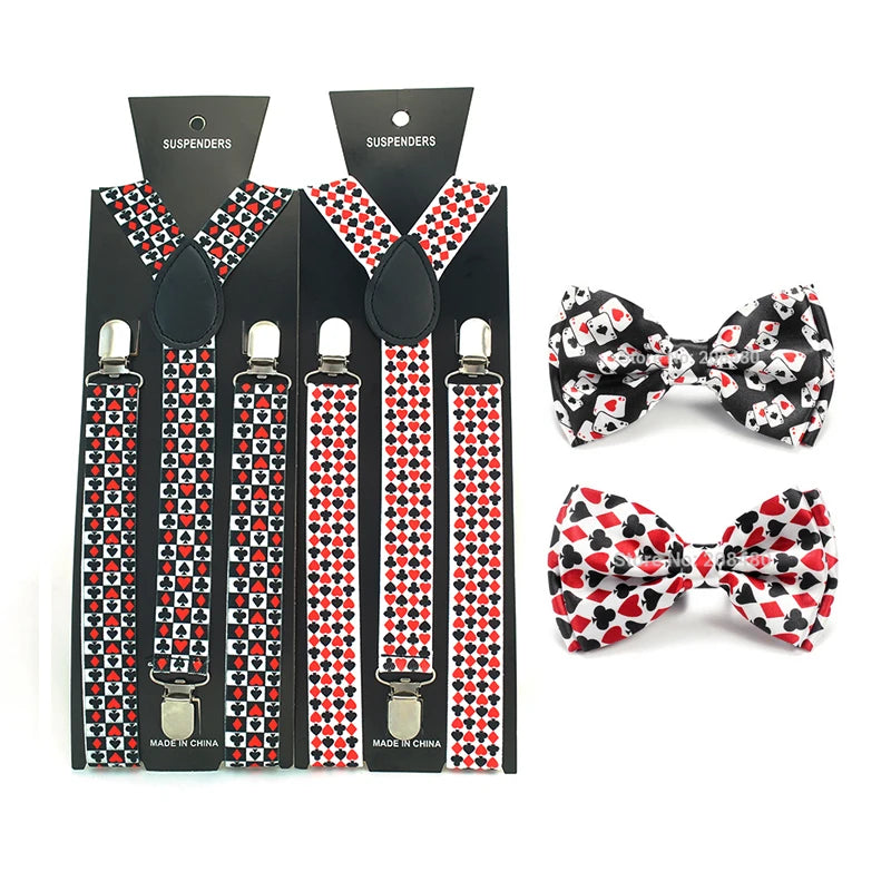 Fashion Poker Novelty New Design Mix Casual Suspenders Men for Pants Holder Butterfly Women Y-back Suspender Bow Tie Gift Set