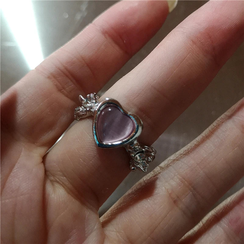 Korean Fashion Cute Heart apple Star Geometric Open Metal Ring For Women Y2K Gothic Creative Charm Grunge Jewelry Accessories