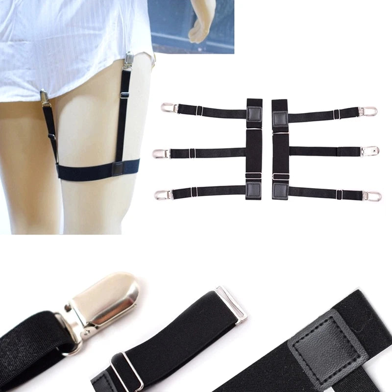 2pcs Men Shirt Stays Belt With Non-slip Locking Clips Keep Shirt Tucked Leg Thigh Suspender Garters Adjustable Locking Strap