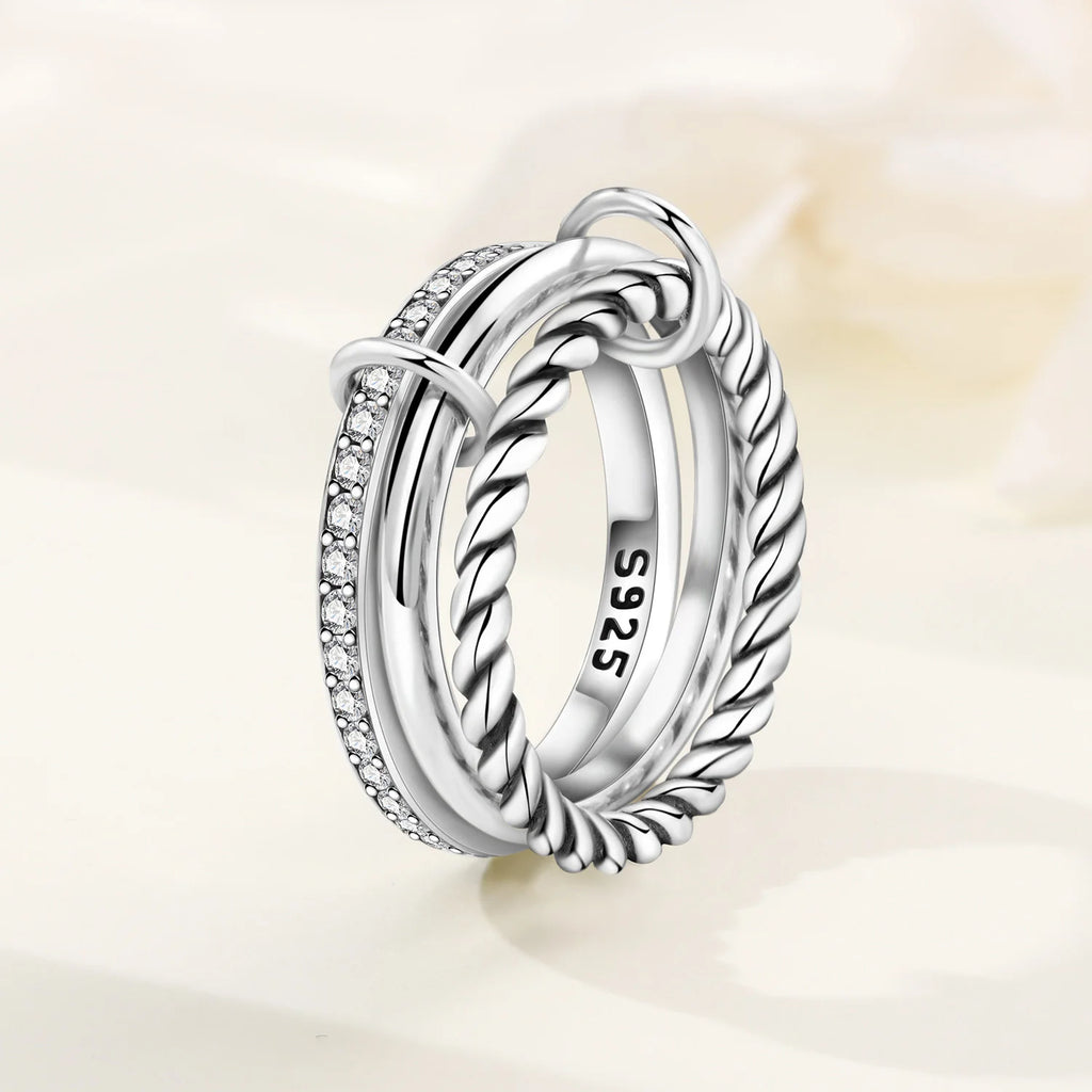 925 Sterling Silver Three-Ring Stackable Ring for Women Simple Fashion Design Fine Jewelry Perfect for Birthday Party Gift 2026