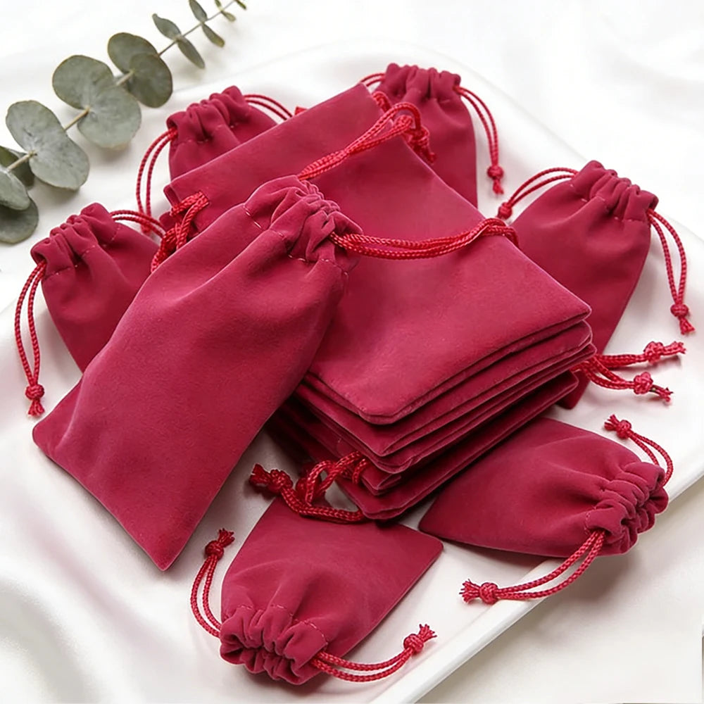 100Pcs Jewelry Drawstring Velvet Bag Soft Suede Pouch 5x7cm 7x9cm 9x12cm Small Gift Packaging Pocket For Rings Earrings Bracelet