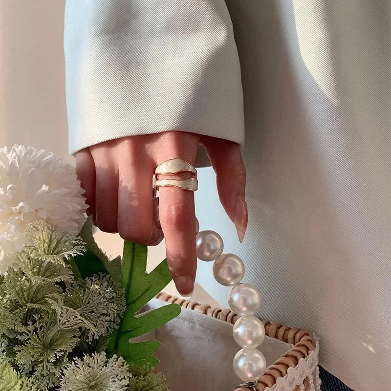 LATS Vintage White Enamel Metal Irregular Shape Geometric Open Adjustable Ring for Women Girl Fashion Jewelry Birthday Gifts
