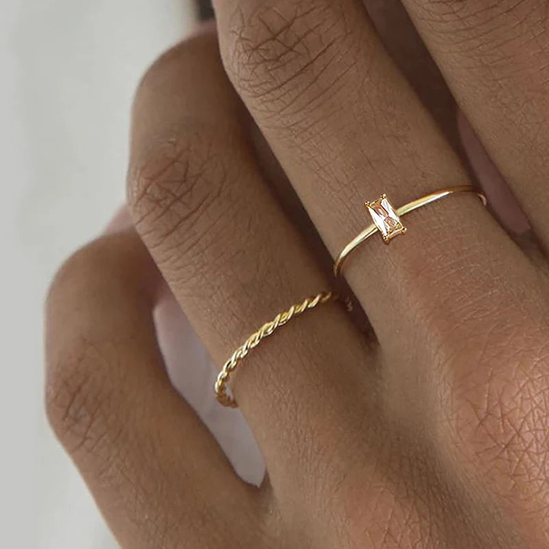 Chic Twisted Rope Slim Ring for Women, Stainless Steel Metal Wedding Rings Finger Band, New Elegant Simple Vintage Party Jewelry
