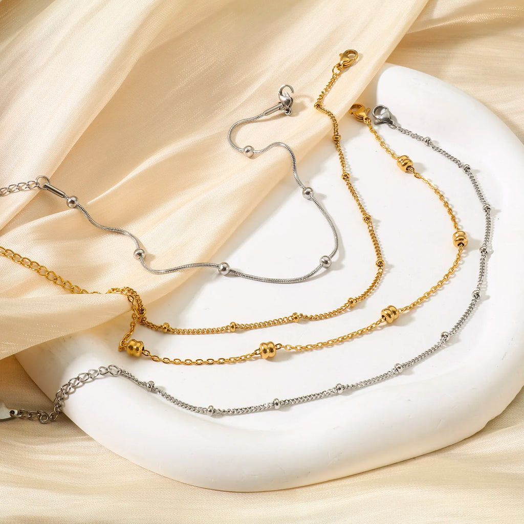 New Trendy Stainless Steel Anklet Gold Color Round Link Chains On Foot Barefoot Sandals Anklet Bracelet Women Summer Jewelry,1PC