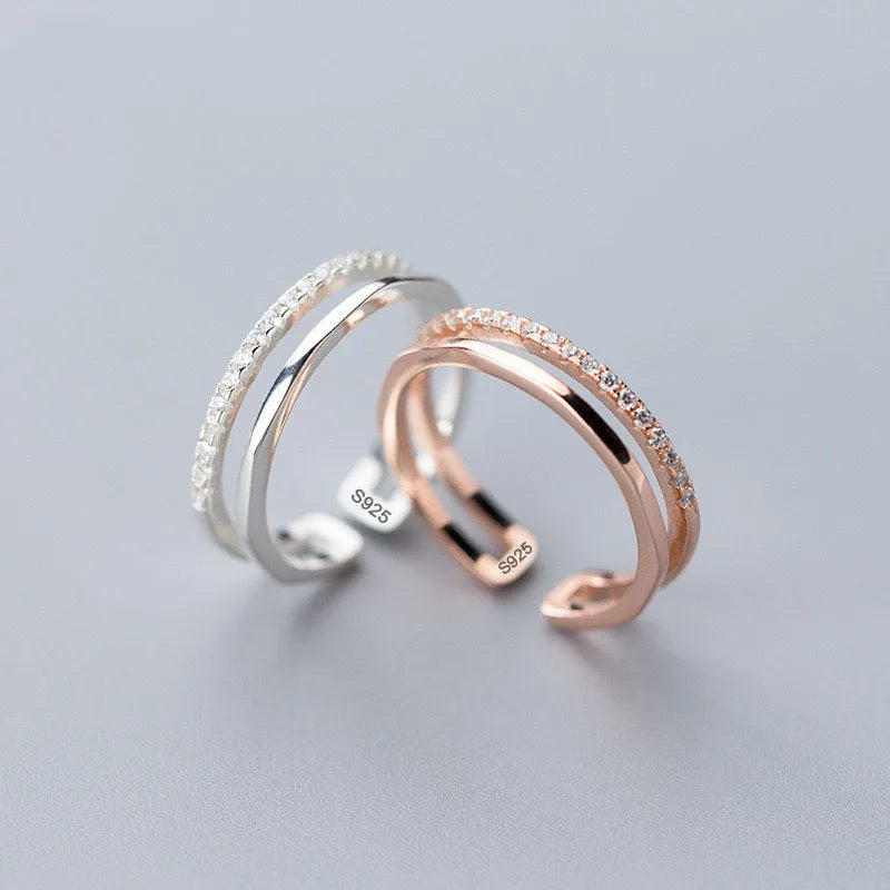 925 Sterling Silver Rings for Women Men Couple Minimalist Handmade Double Zircon Ring Party Jewelry Gift Prevent Allergy