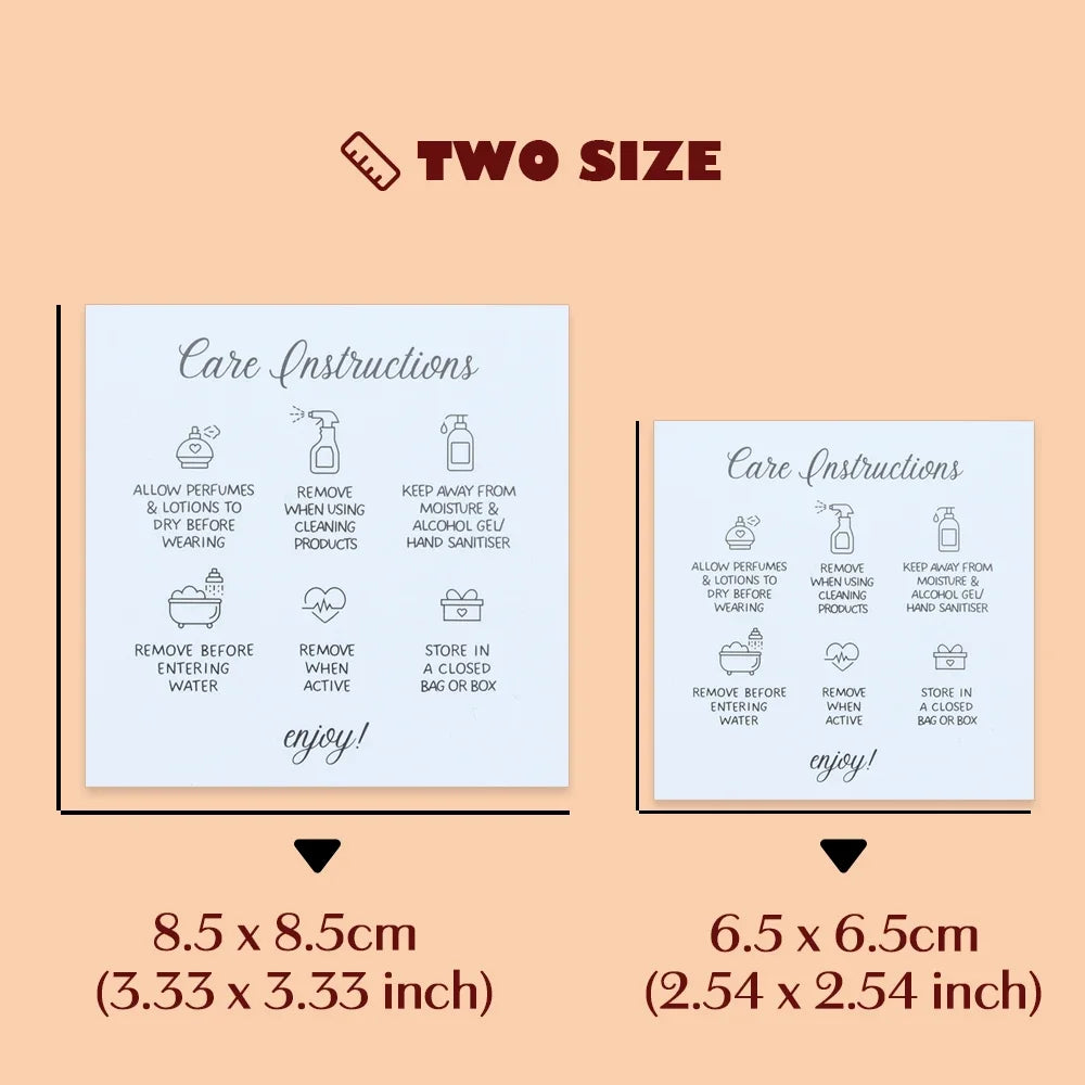 50PCS Printable Square White Brown English Care Instructions Card For Jewelry Making Necklace Care Inserts DIY Accessories