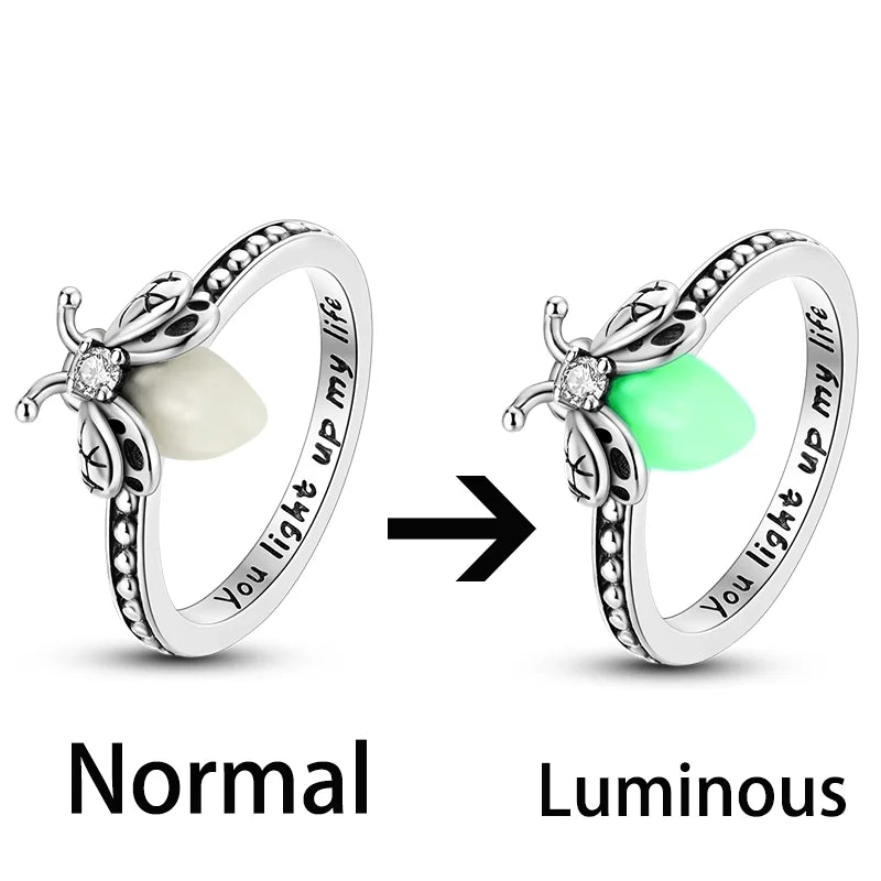 Original 925 Sterling Silver Rings Luminous Firefly Zircon Rings For Women Girls Jewelry Birthday Anniversary Gifts