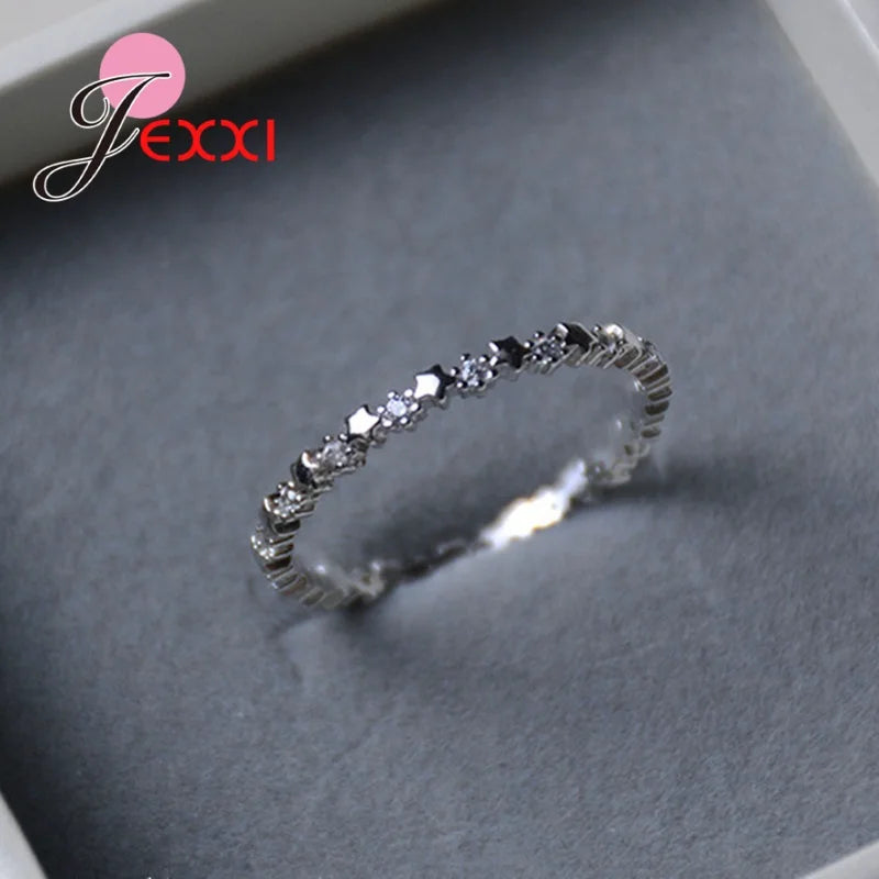 Luxury Original Delicate Solid 925 Silver Needle Stars Finger Ring Authentic Real Clear CZ Jewelry For Women Wedding Gift