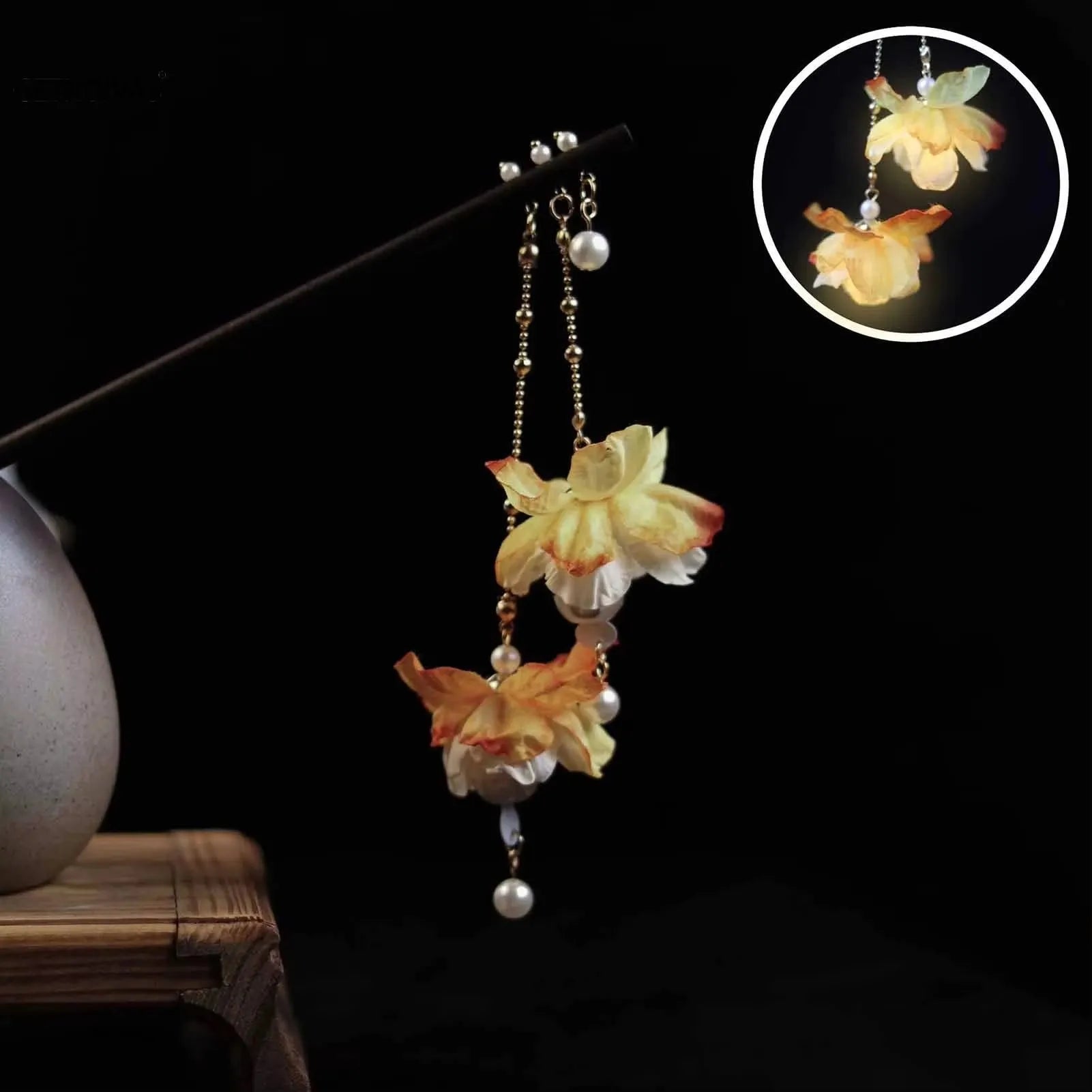 Antique Luminous Hair Sticks Wooden Hairpins Chinese Hanfu Hair Accessories Fluorescent Lamp Balls Fairy Headdress Headwear