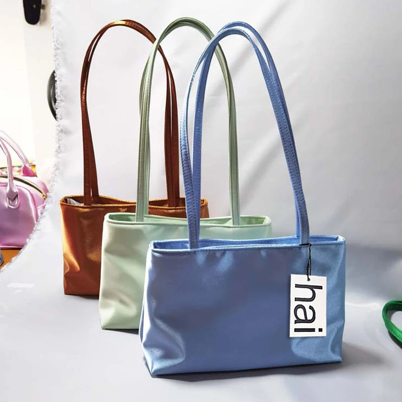 Luxury Shoulder Bags Silk Women's Handbag Square Underarm Bag Ins Famous Brand Commuter Bag Contrasting Color Macaron Totes