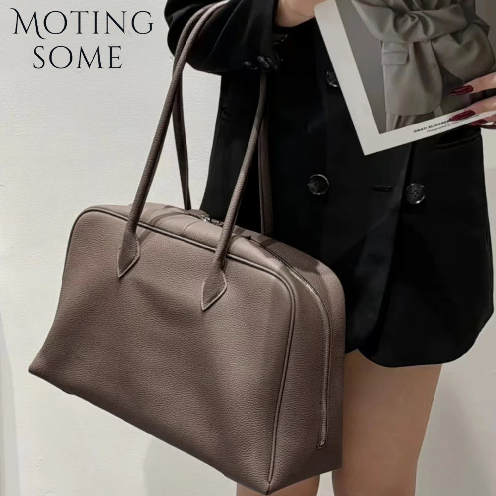 Motingsome First Layer Handbag for Women Togo Cowhide Niche Design Pillow Bag Shoulder  Bowling Bag Gunderarm Armpit Bags Boston