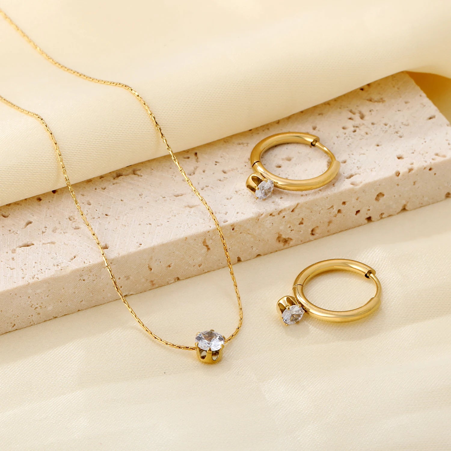 LUXUKISSKIDS Fashion Cubic Love Heart Minimalist Jewelry Set Necklace Earrings Bracelets Stainless Steel Women Party Accessories