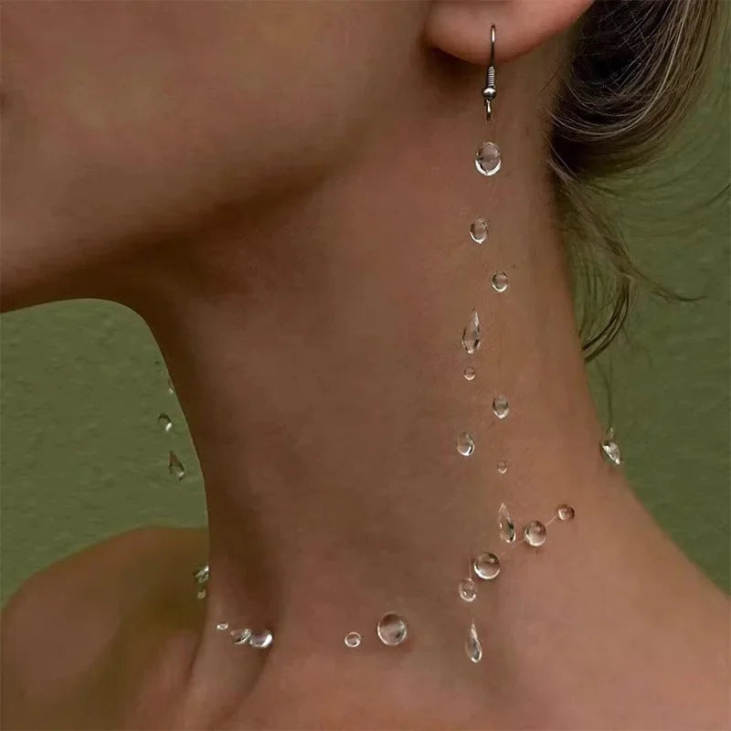 Simple Transparent Water Drop Clavicle Chain Thin Rope Beaded Tassel Earrings Necklace Bracelet Women Niche Personalized Jewelry