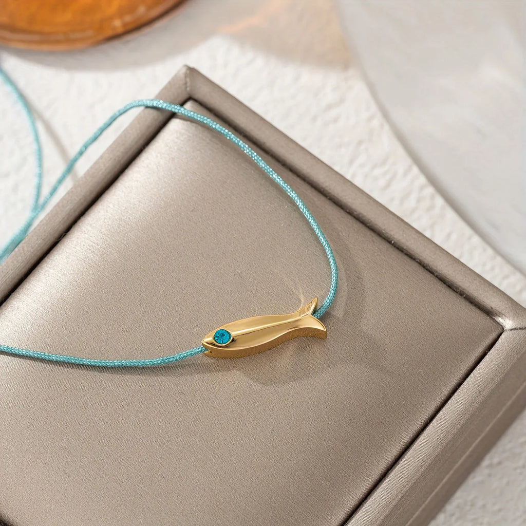 Cute Blue Fish Anklets Women Girls Bohemian Style Gold Color Animal Handmade Red Rope Adjustable Foot Chain Jewelry Accessories