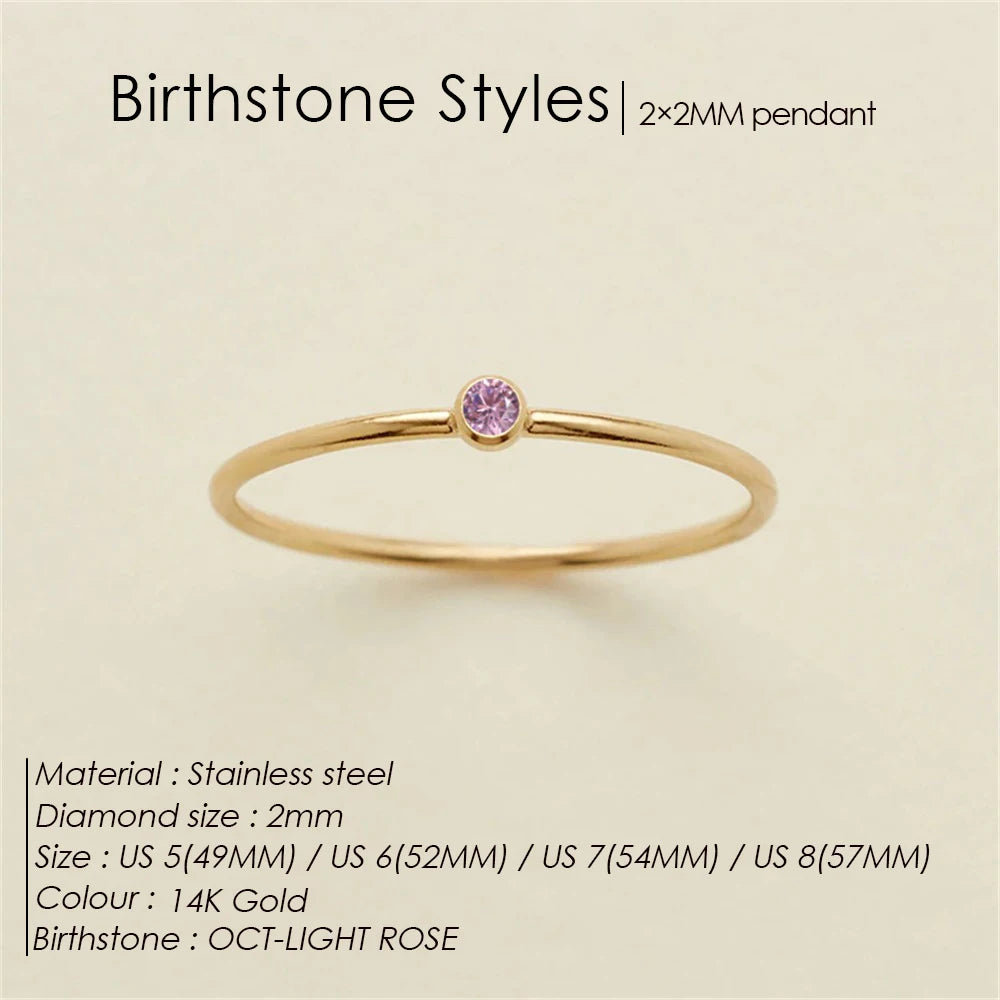 EManco 12 Color Birthstone Ring Stainless Steel Gold Plating Simple Fashion Style for Women Festival Party Gift