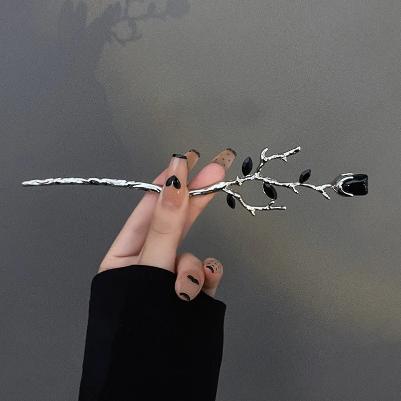Hallow New Hairpin Hair Sticks Minimalist Red Gothic Rose Trendy Metal Hair Accessories Headwear Hairstyle for Women Jewelry H71