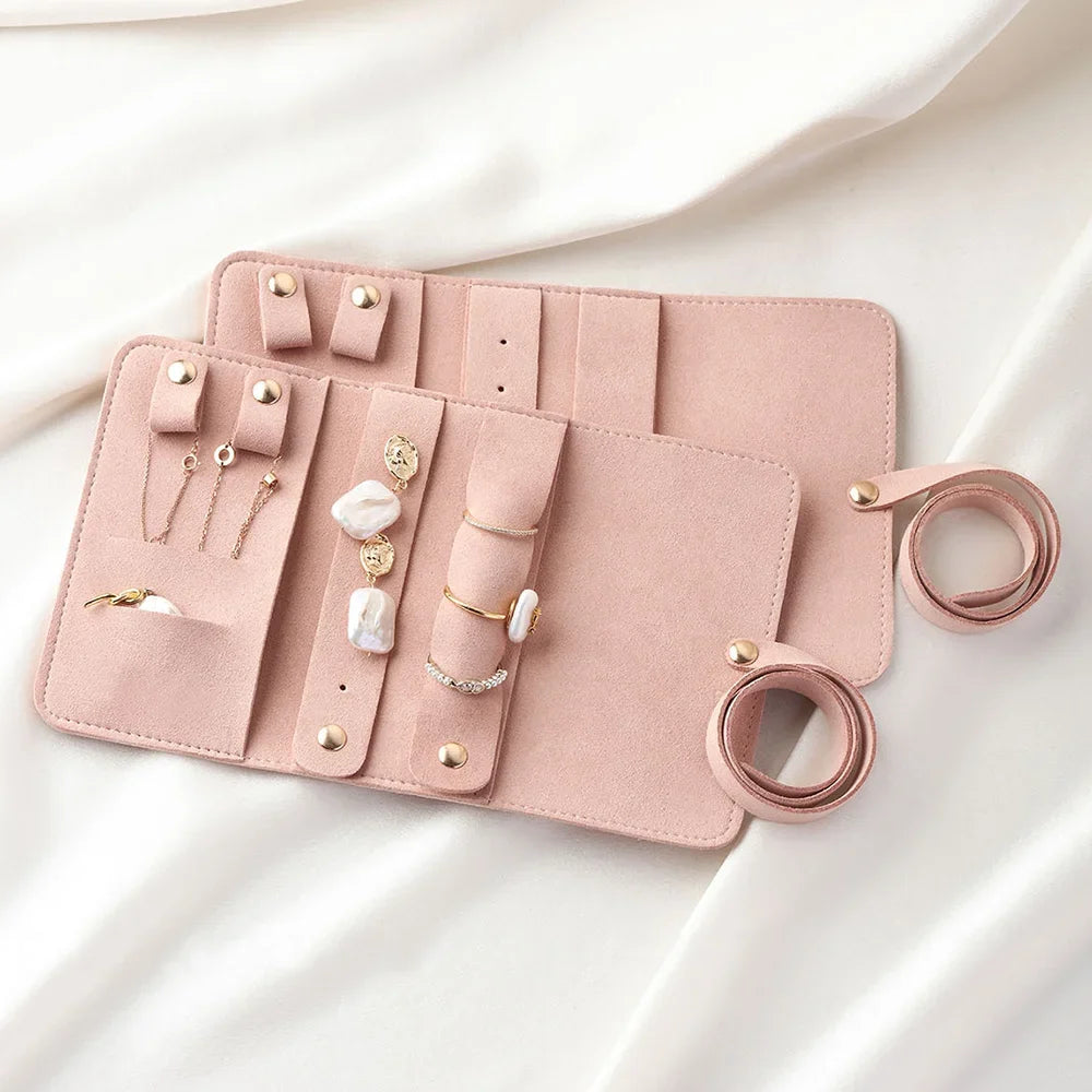 Mini Portable Travel Jewelry Storage Box Multifunctional Fashion Earrings Rings Earrings Necklaces Watches Rolled Up Storage Bag