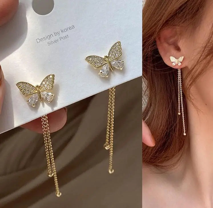 Green Crystal Butterfly Earrings