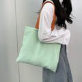Stripe Contrast Color Women's Canvas Shoulder Bag Large Capacity CollegeBook Tote Zipper Handbags Simple Commuter Shopping Bag