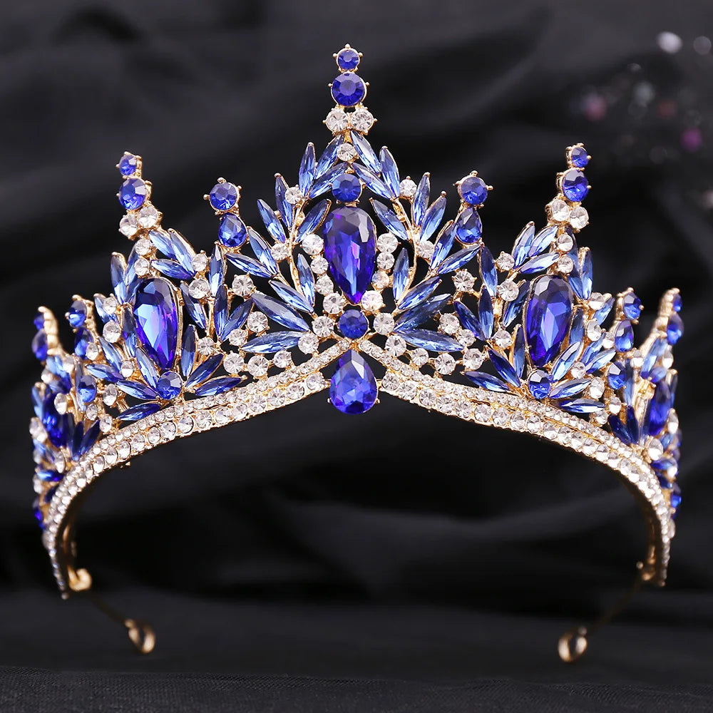 KMVEXO Baroque Luxury Big Water Drop Crystal Opal Tiara For Women Girls Wedding Bridal Birthday Party Crown Hair Dress Accessory