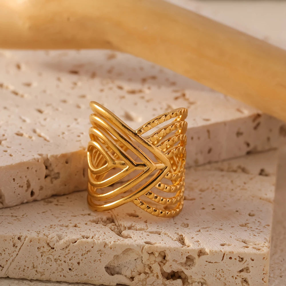 DGIDDK Stainless Steel Ring Irregular Unique Design Open Ring Aesthetic Jewelry Geometric Hollowing Ladies Fashion Trend Jewelry