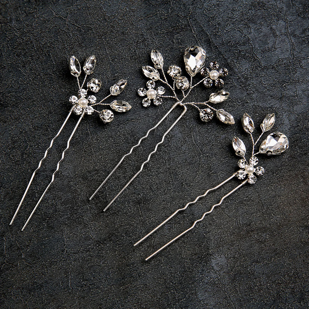 Bride U-shaped Hairpins Wedding Hair Accessories Rhinestone Leaf Shaped Hair Clips Fashion Party Side Comb Hair Jewelry Sets