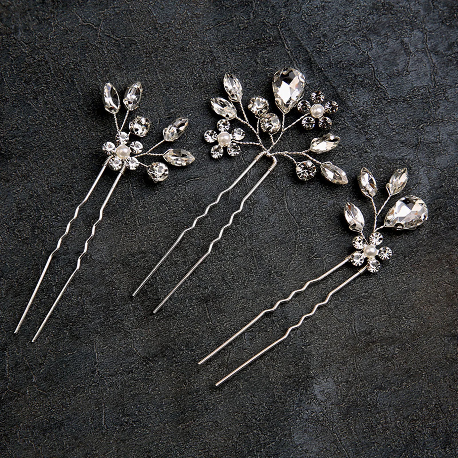 Bride U-shaped Hairpins Wedding Hair Accessories Rhinestone Leaf Shaped Hair Clips Fashion Party Side Comb Hair Jewelry Sets