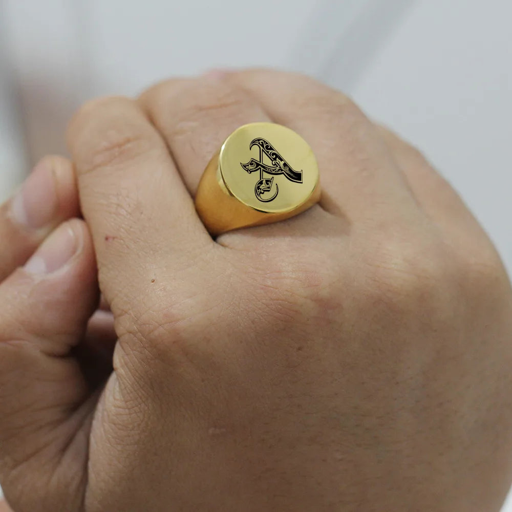 Customized Signet Ring Engrave Name Logo Photo Jewelry Stainless Steel Round Men Women  For Family Wedding Personalized Gifts