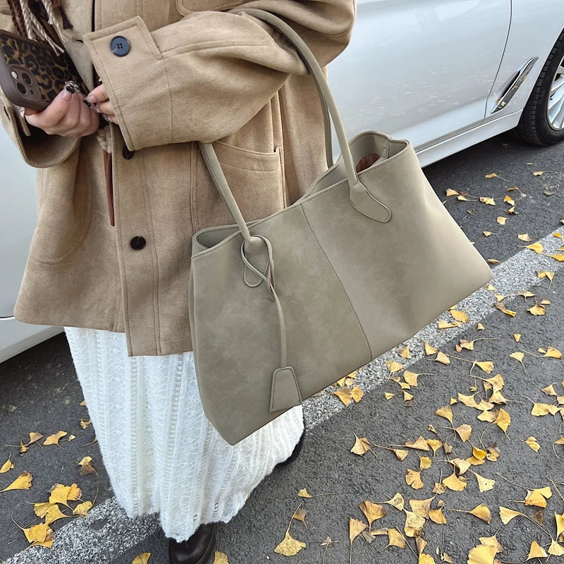 MOODS Retro Shoulder Tote Bags For Women Faux Suede Pure Color Big Capacity Shopper Simple Fashion Designer Handbags Luxury 2025