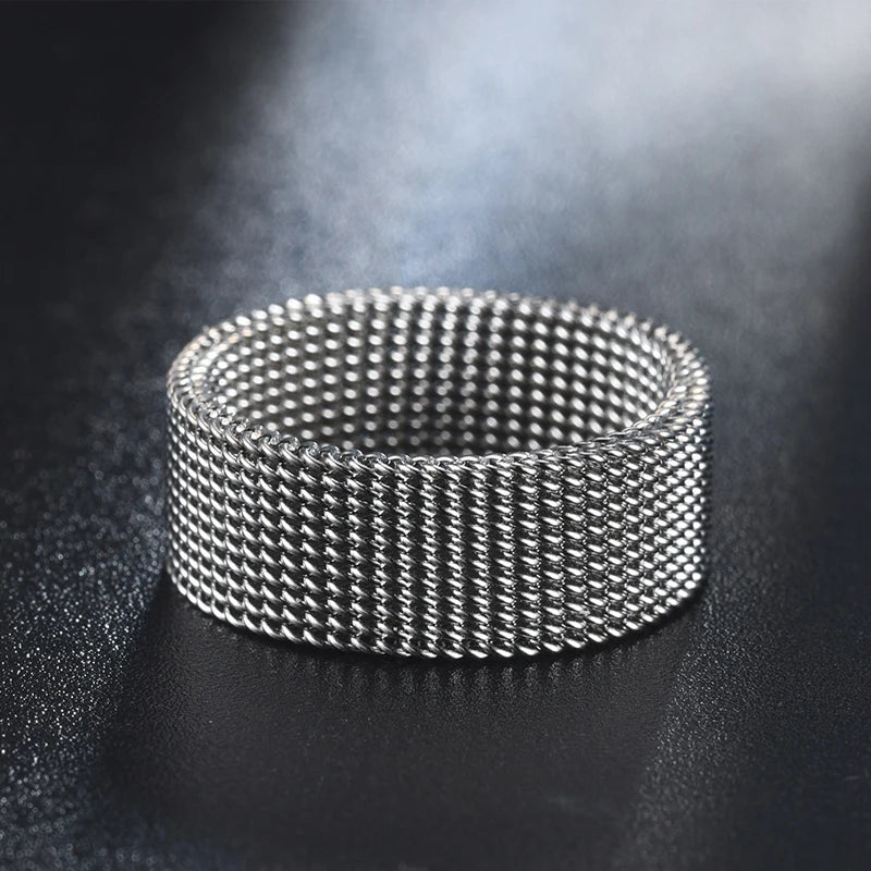 2025 New 8mm Wide Stainless Steel Rings Titanium Couple Rings Deformable Mesh Accessories for Women Men Jewelry Wedding Gift