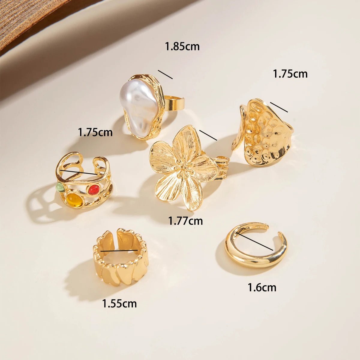 Gold Pearl Statement Ring Set