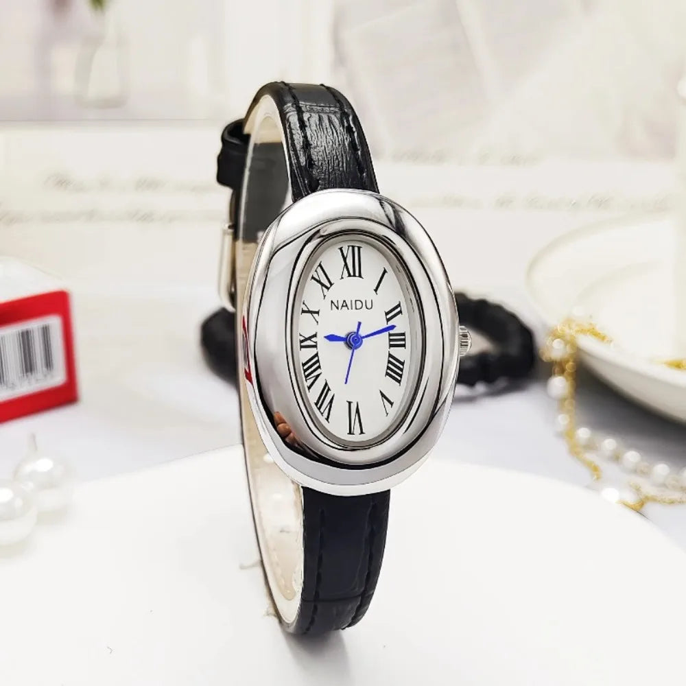 Vintage Oval Goose Egg Quartz Watch Fashion Luxury Leather Strap Women Wristwatch Ladies Dress Watches Gift Clock Relojes