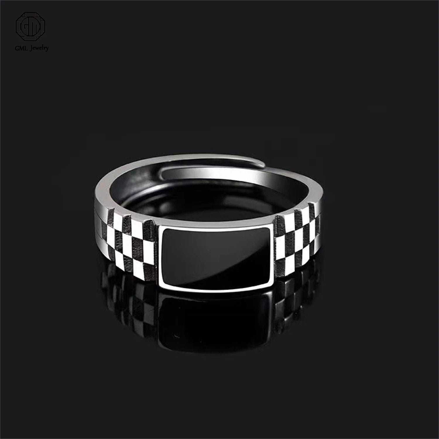 Black Onyx Dragon Pattern Ring Open Adjustable Band Intricate Cutout Design Vintage Gothic Jewelry Gift for Men Masculine