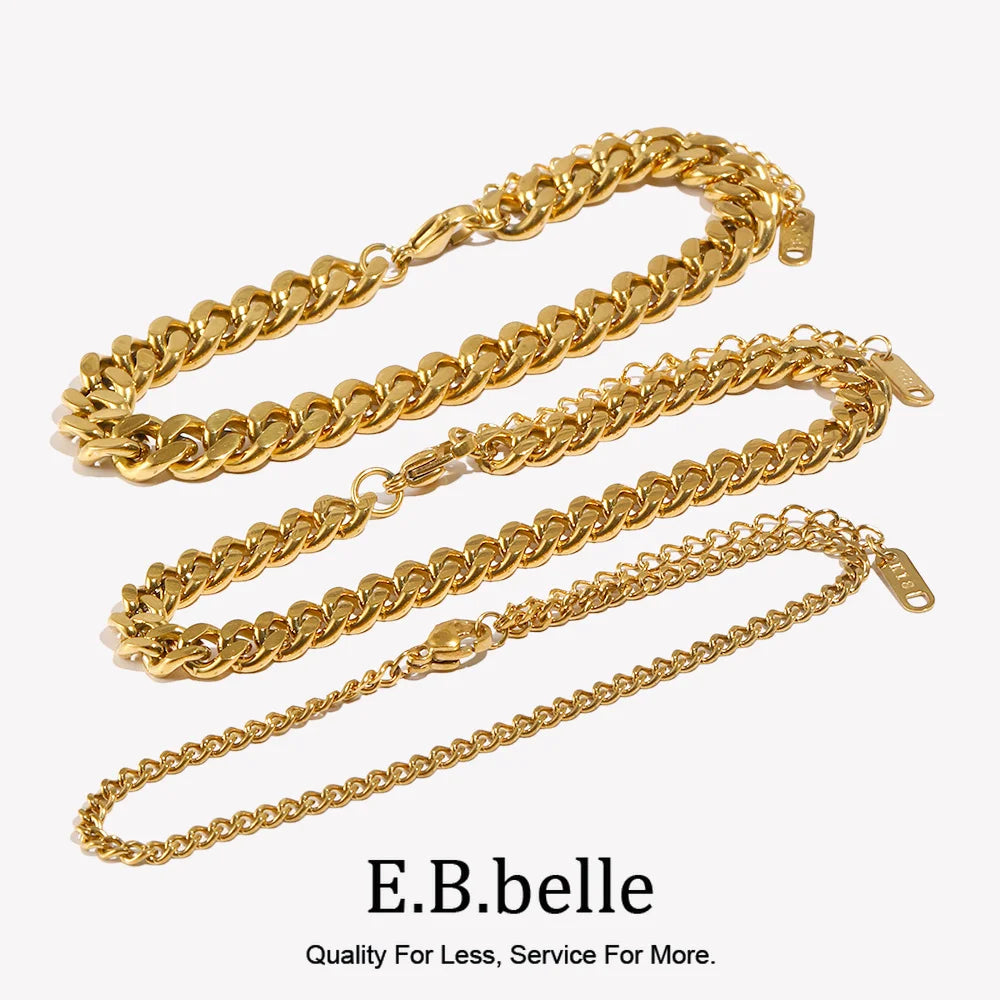E.B.belle Tarnish Free Hypoallergenic 2.5mm 6mm 8mm Cuban Chain Gold Plated Anklets For Women Summer Beach Foot Bracelet Jewelry